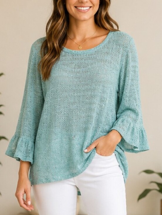 Nally & Millie Tops - Nally & Millie Lightweight Knit Ruffle Sleeve Top – Size Small NWT